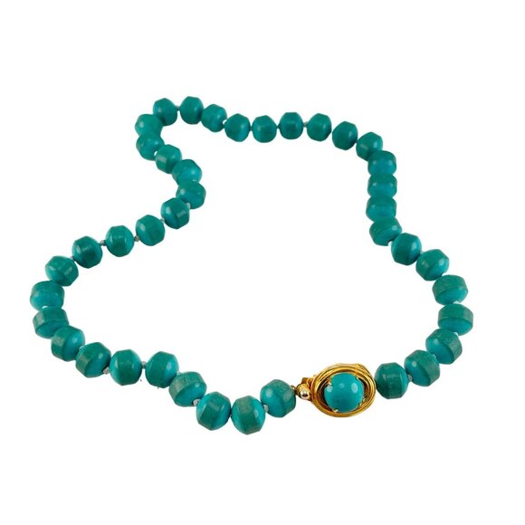 Vogue Turquoise Bird Nest Banded Ball Bead Necklace 15" 1950's - Picture 1 of 8